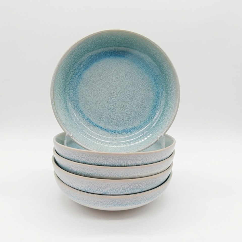 image 1 of Reactive Blue Glaze Dinnerware Salad Bowl 6pc Set 19.5cm