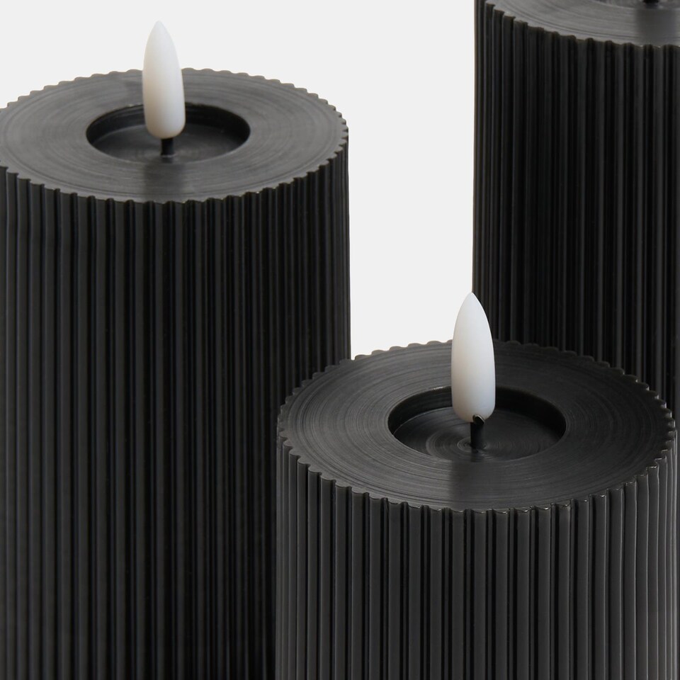 image 1 of OHS Set of 3 Ribbed Flameless LED Candles Decorative Lights Party Home | Black