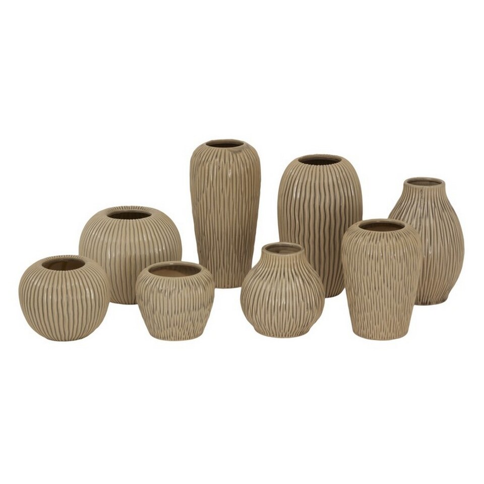 image 1 of Pallida Collection Large Striped Vase - Ceramic - L19 x W19 x H33 cm - Brown | Brown