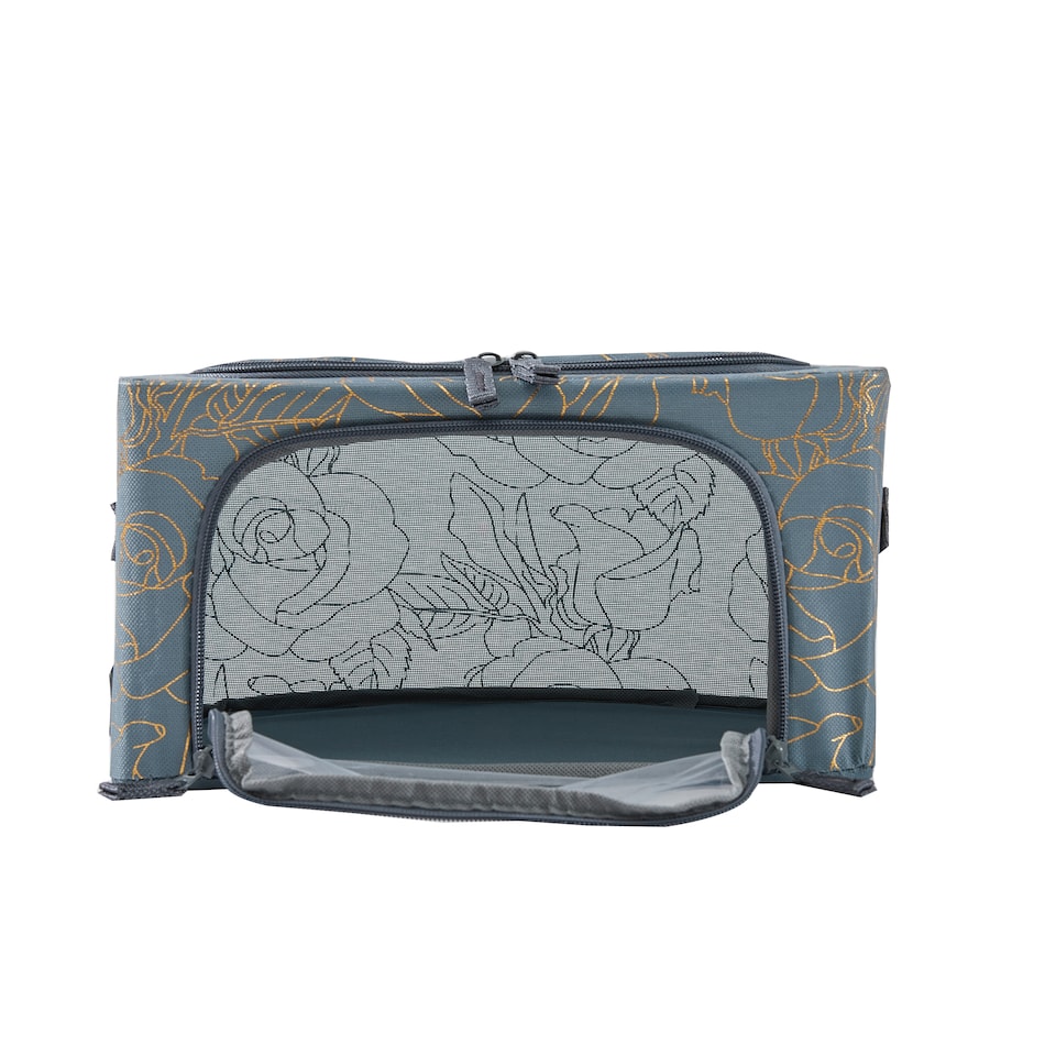 image 1 of Periea ‘Beau’ Folding Collapsible Stackable Fabric Home Storage Boxes with Steel Frames (Metallic Floral, Compact)