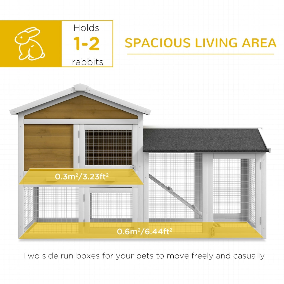 image 1 of PawHut Rabbit Hutch, Guinea Pig Hutch Outdoor Double Tier w/ Ramp, Yellow