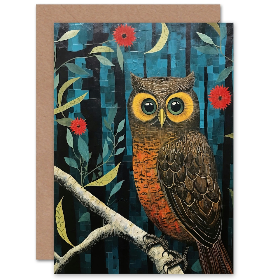 image 1 of Cute Night Owl on Forest Branch Birthday Child Kids Card