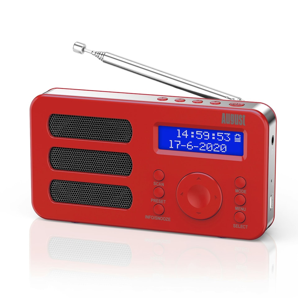 image 1 of Portable DAB, DAB+, FM Radio Alarm Clock with Built-In Rechargeable Battery + RDS, DRC, Prune & AUX Output - August MB225R