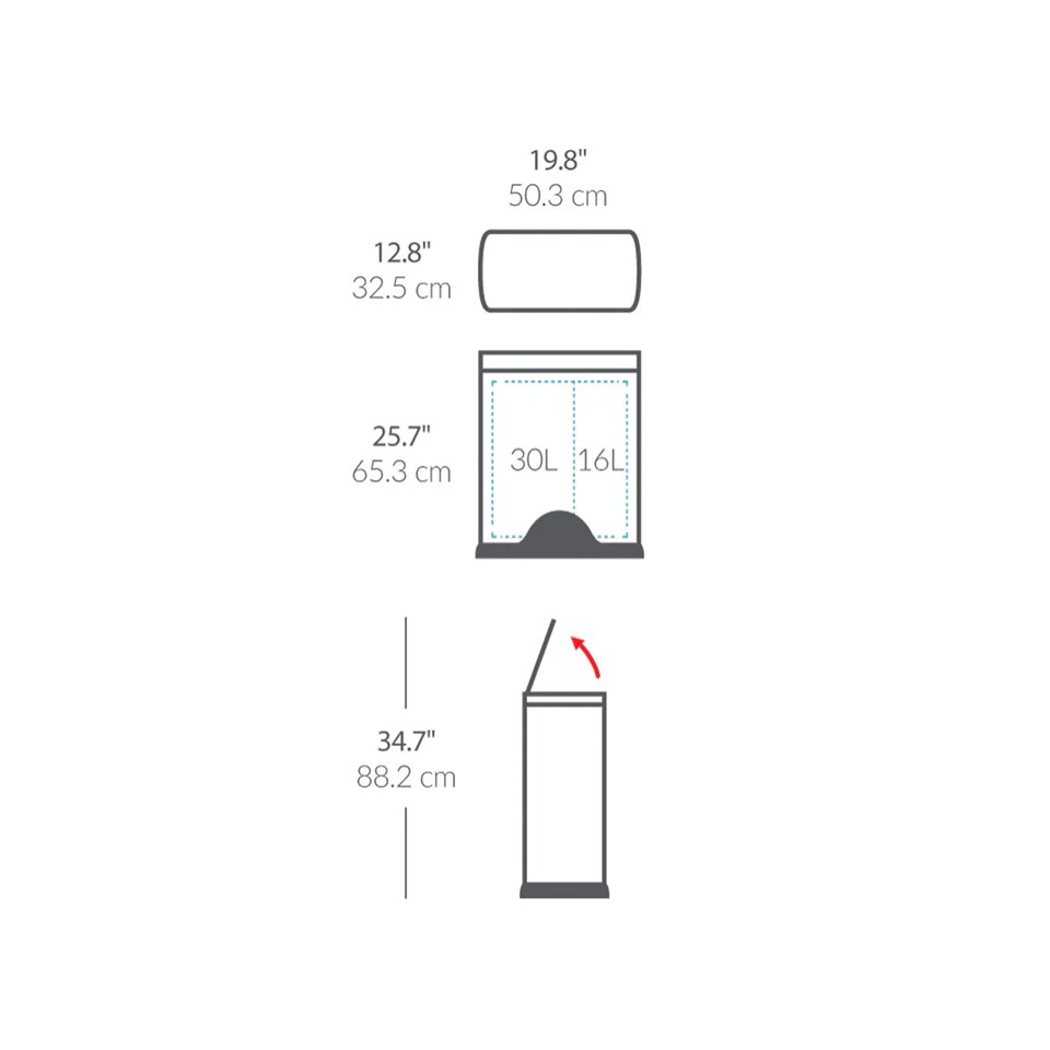 image 1 of Simplehuman 46L Rectangular Recycling Kitchen Pedal Bin, Brushed Stainless Steel
