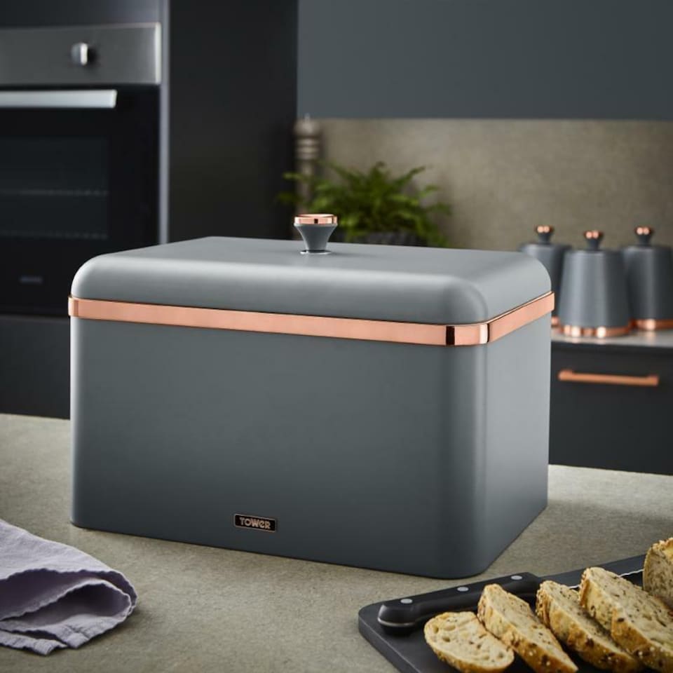 image 1 of Tower Grey & Rose Gold Pyramid Kettle Toaster Bread Bin & Canisters Set