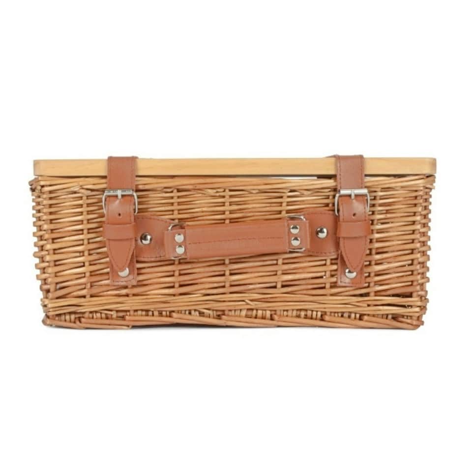 image 1 of Double Steamed Empty Picnic Basket with Pinewood Lid Brown | S
