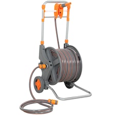 Outsunny Hose Reel Cart with Wheels, 45+2m Garden Hose Reel, Orange | Orange | Orange and grey