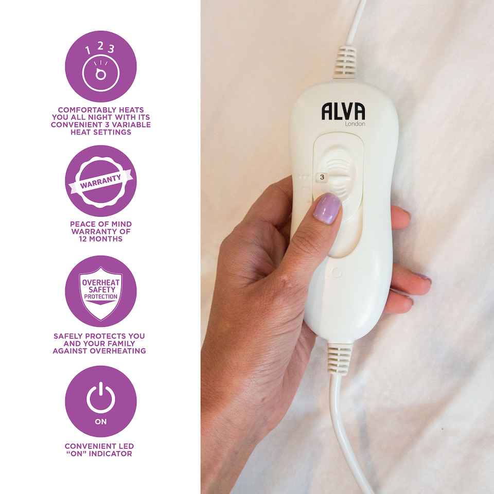 image 1 of Alva London - Electric Under Blanket - Double - Tie-Down - 120x135cm - Single Controller