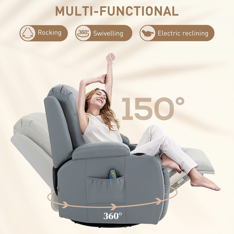 image 1 of HOMCOM Manual Recliner Chair with 8 Vibration & Heat, Light Grey Grey | grey