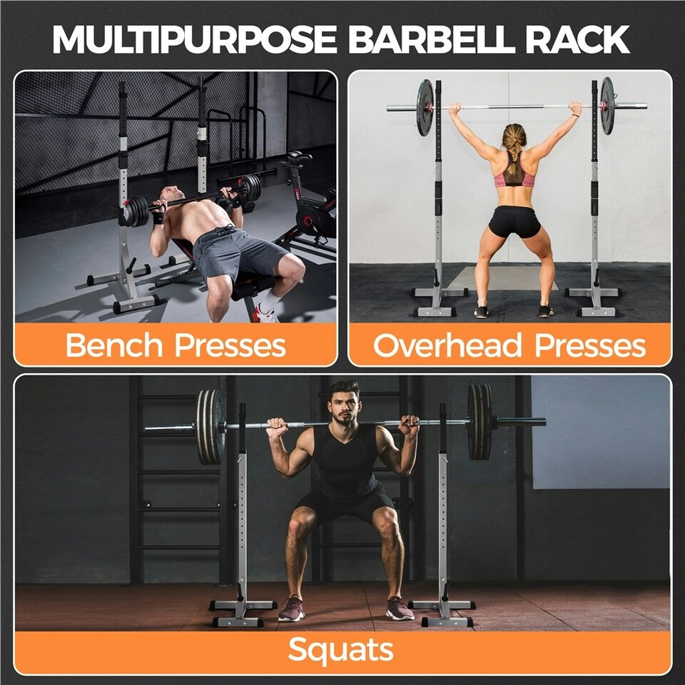 image 1 of Yaheetech Pair of Adjustable Weights Bar Barbell Rack Black