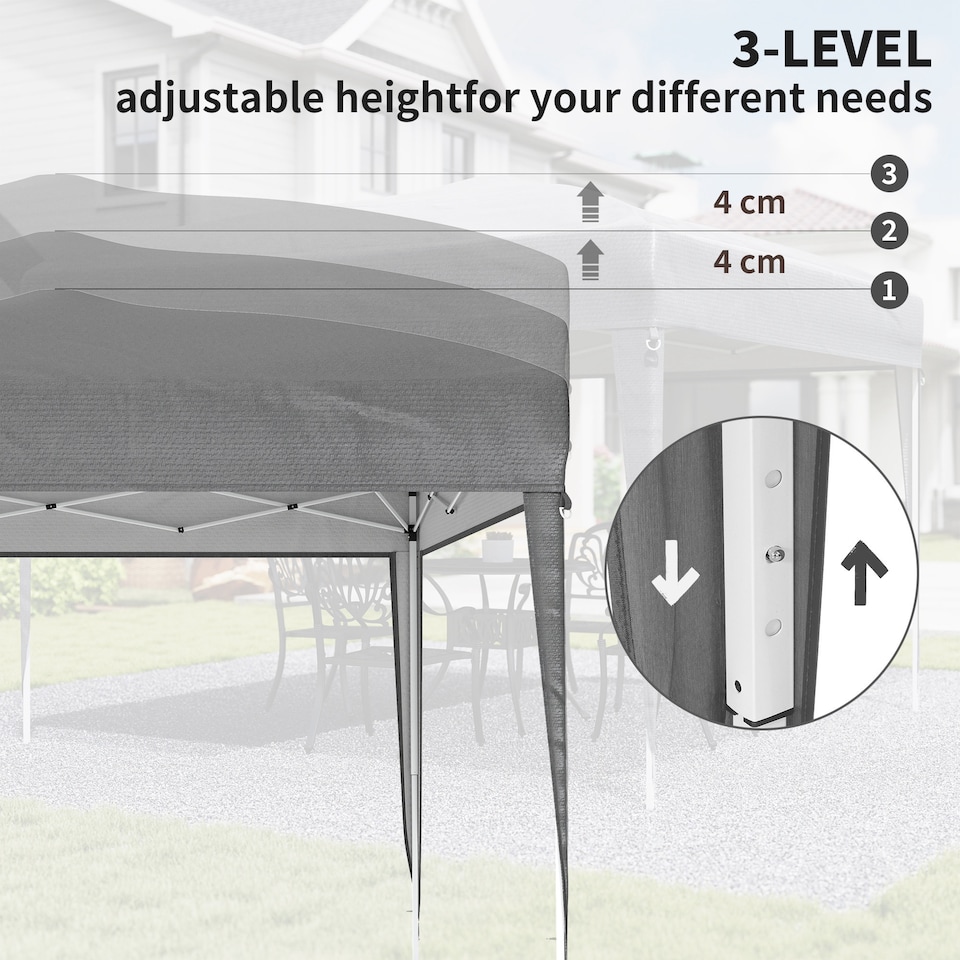 image 1 of Outsunny 3 x 3M Garden Pop Up Gazebo Height Adjustable Marquee Party Tent Wedding Canopy with Carrying Bag, Grey