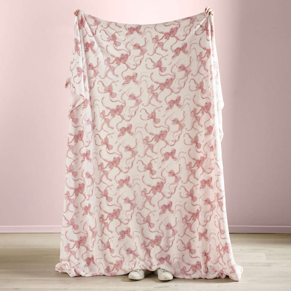image 1 of Catherine Lansfield Bow Cosy Fleece 200x240cm Oversized Blanket Throw Pink Pink