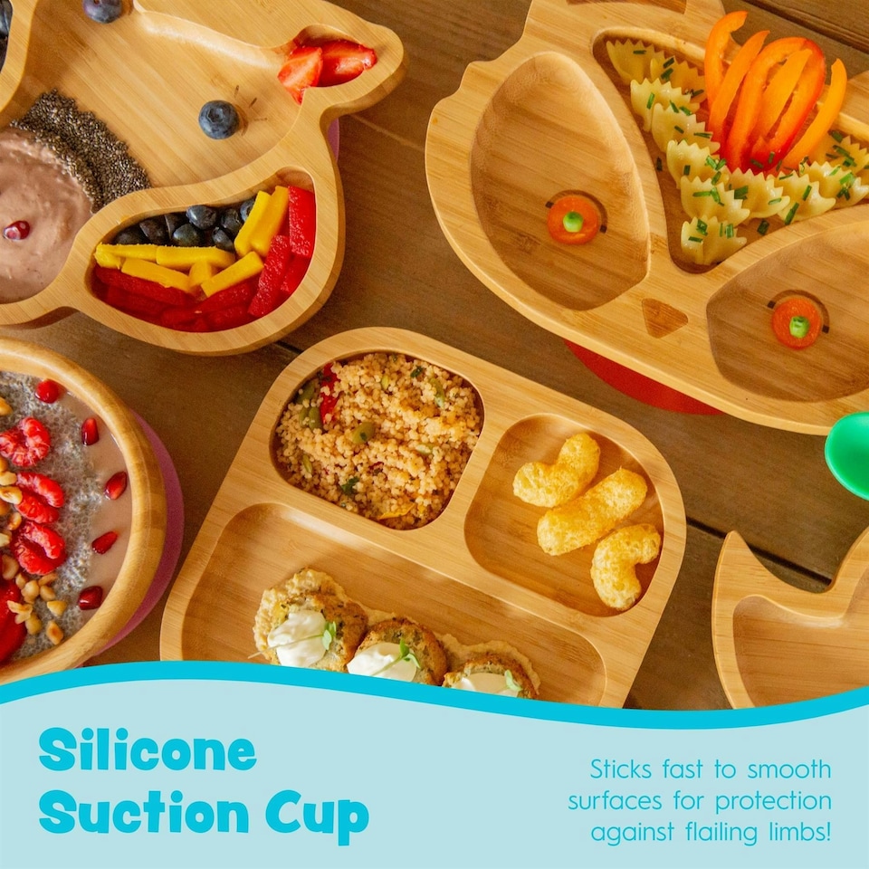 image 1 of Tiny Dining Bamboo Fox Baby Weaning Plate & Fork Set - Navy Blue