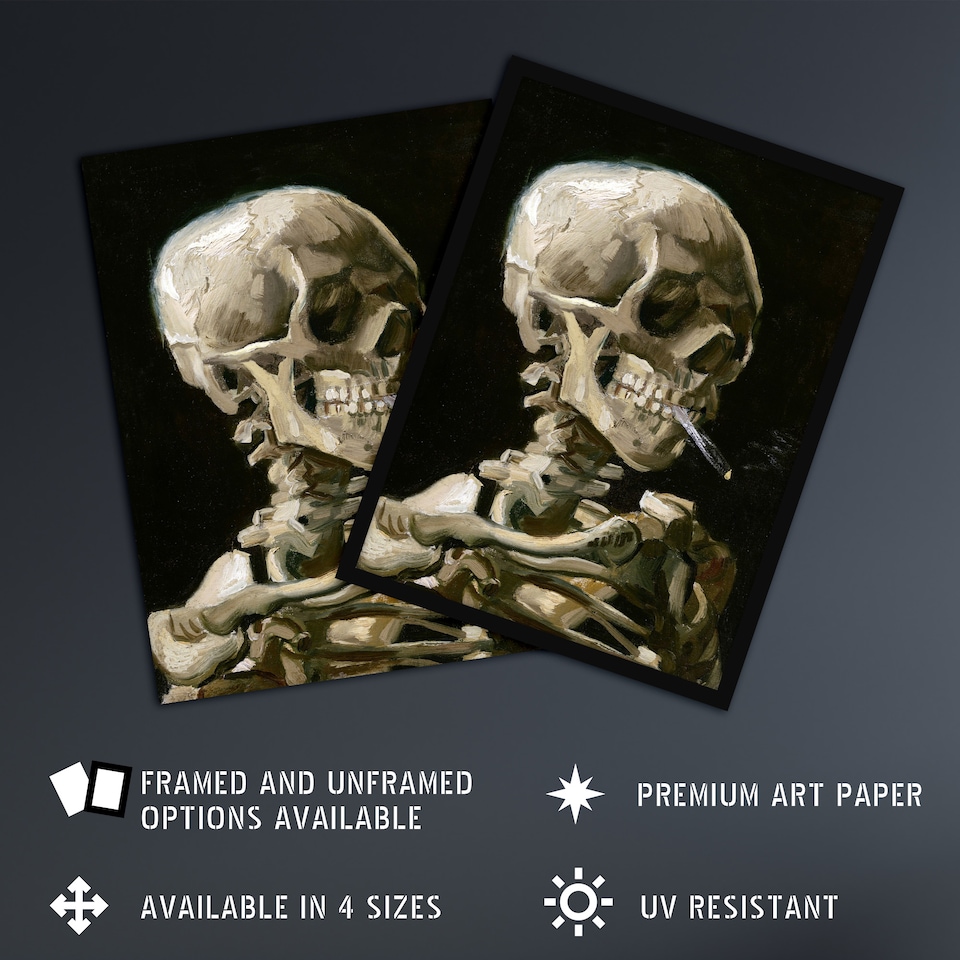 image 1 of Skeleton with Burning Cigarette Van Gogh Vintage Huge Wall Art Poster 24X32"