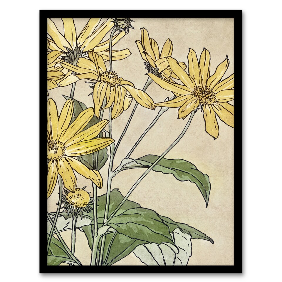 image 1 of Sunflowers Watercolour Vintage Framed Wall Art Print Overbeck 12x16"