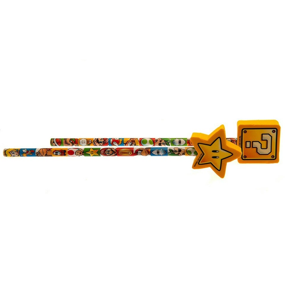 image 1 of Super Mario Pencil With Eraser Set (Pack of 2) - Multicoloured - One Size