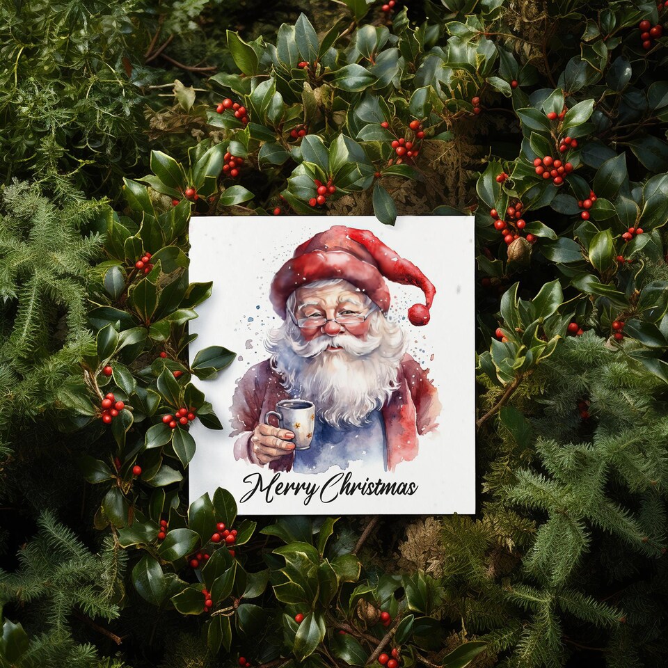 image 1 of Red Father Christmas - Plantable Wildflower Seed Christmas Cards - 10 Pack