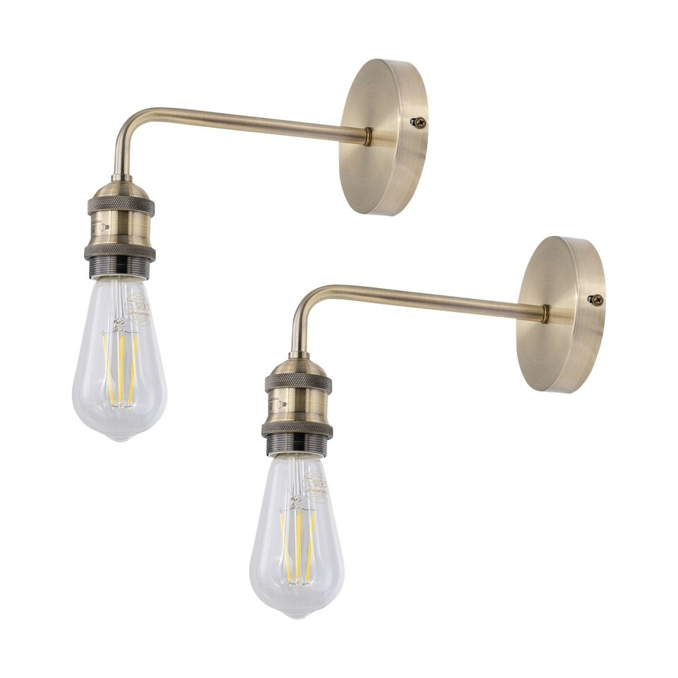 image 1 of Set of 2 Isaac - Antique Brass Wall Lamps Bronze