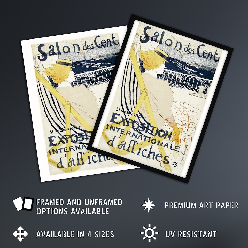 image 1 of Salon des Cent Exhibition Advert Framed Wall Art Print Toulouse Lautrec 12x16"