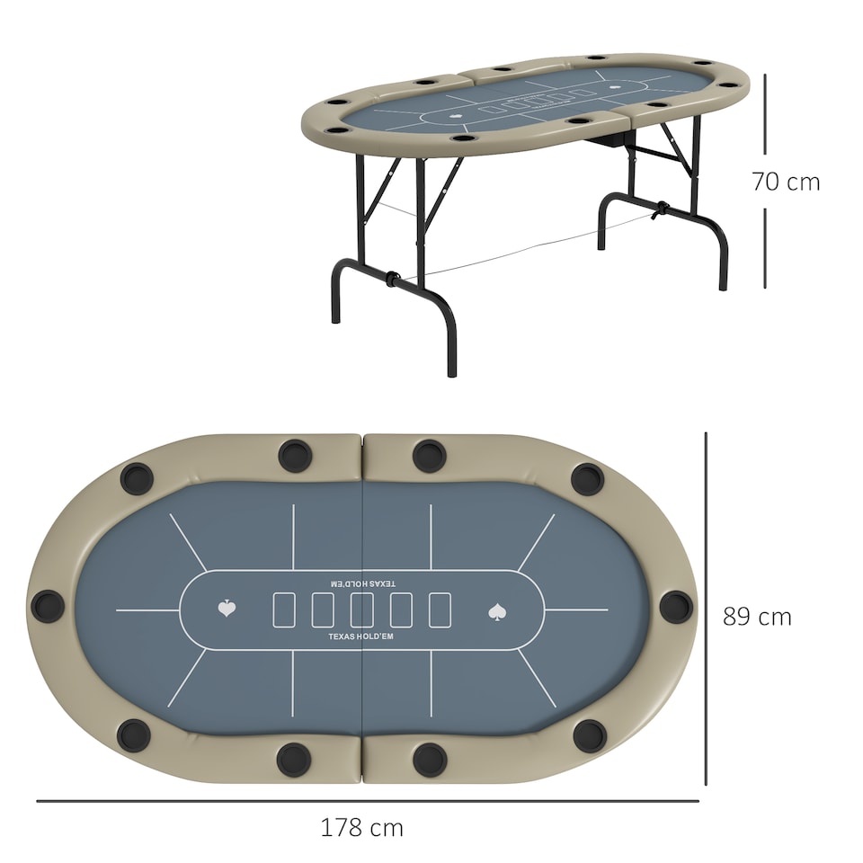 image 1 of SPORTNOW 8 Player Folding Poker Table with Cup Holders, Steel Base, Brown
