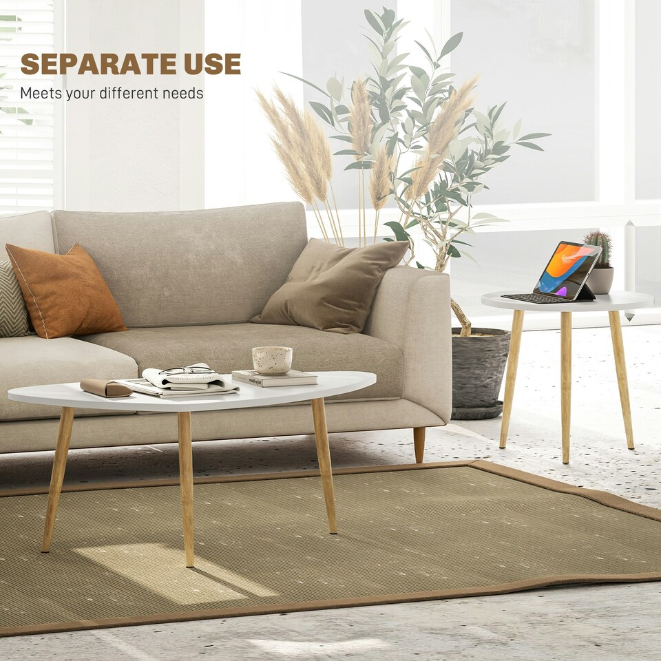 image 1 of HOMCOM Coffee Table Set of 2 Nesting End Side Tables White