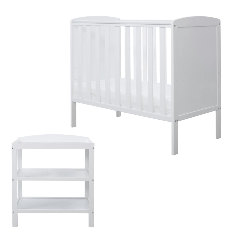 image 1 of Coleby Space Saver 2 Piece Furniture Set - Suitable from Birth to 4 Years, Open Changer, Under Drawer & Premium Sprung Mattress - (White)