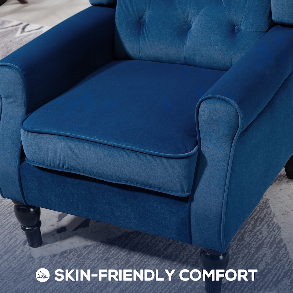 image 1 of HOMCOM Accent Armchair Home Furniture Retro Tufted Club Fabric Blue