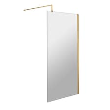 Balterley Blymhill Contemporary Bathroom 8mm Glass Profile Wetroom Screen with Support Bar, Brushed Brass, 1950 x 760 x 14mm