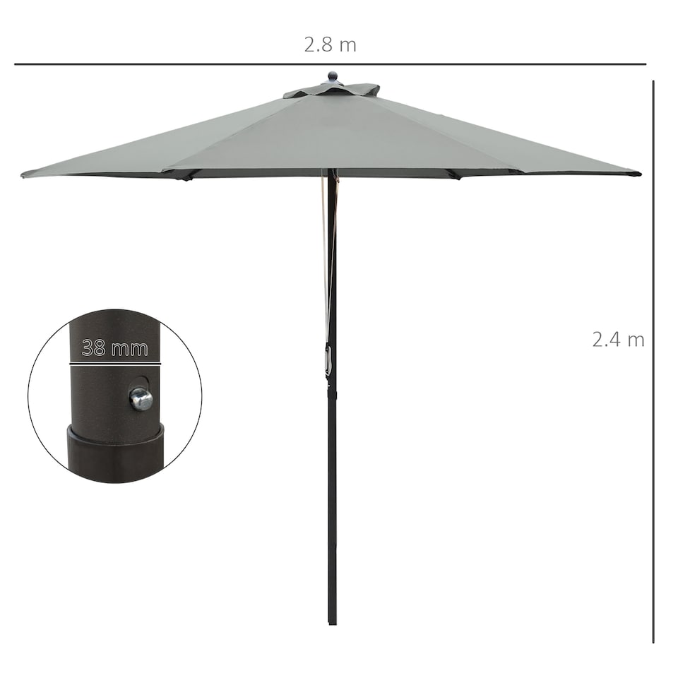 image 1 of Outsunny 2.8m Garden Parasol Umbrella, Round Outdoor Market Table Umbrella Sun Shade Canopy, Dark Grey