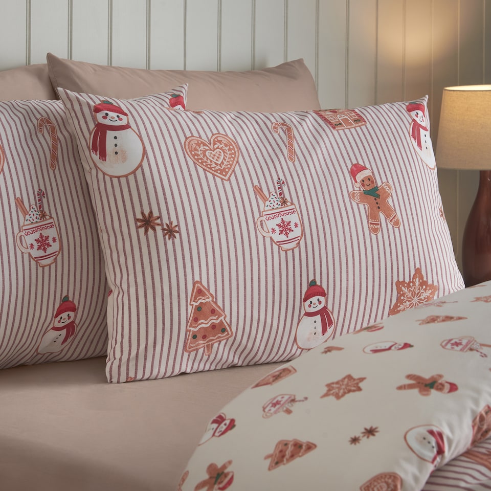 image 1 of Catherine Lansfield Christmas Gingerbread Stripe Reversible Duvet Cover Set