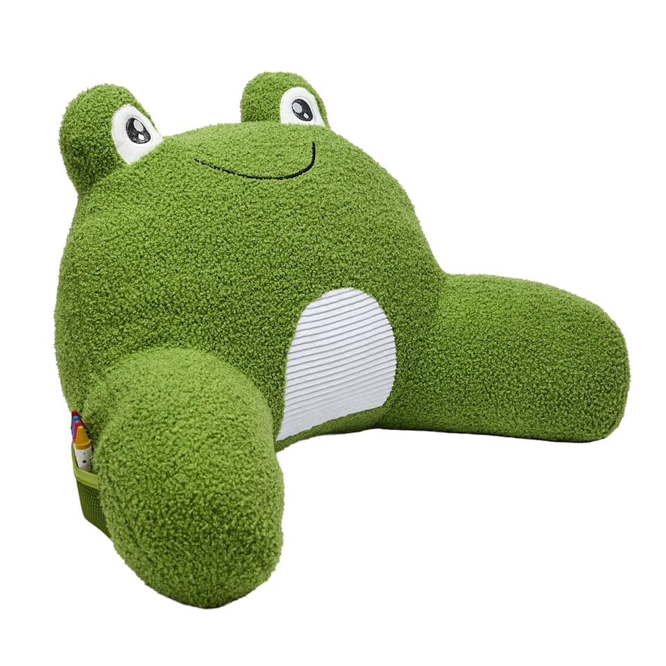 image 1 of Snuggz Frog Cuddle Cushion with Side Pocket with Carry Handle 3D Novelty Design Back Support Soft Cosy Bed Pillow - 59 x 36 x 34 cm