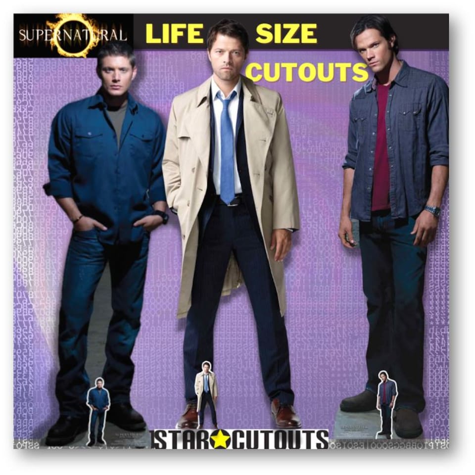 image 1 of Dean Winchester Blue Shirt Jeans Jensen Ackles Supernatural Lifesize Cardboard Cutout 186cm
