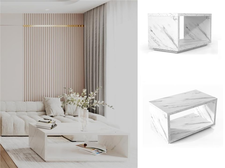 image 1 of Marble Coffee Table Small White Marble Effect Modern Living Room Table with Storage Shelf Cari