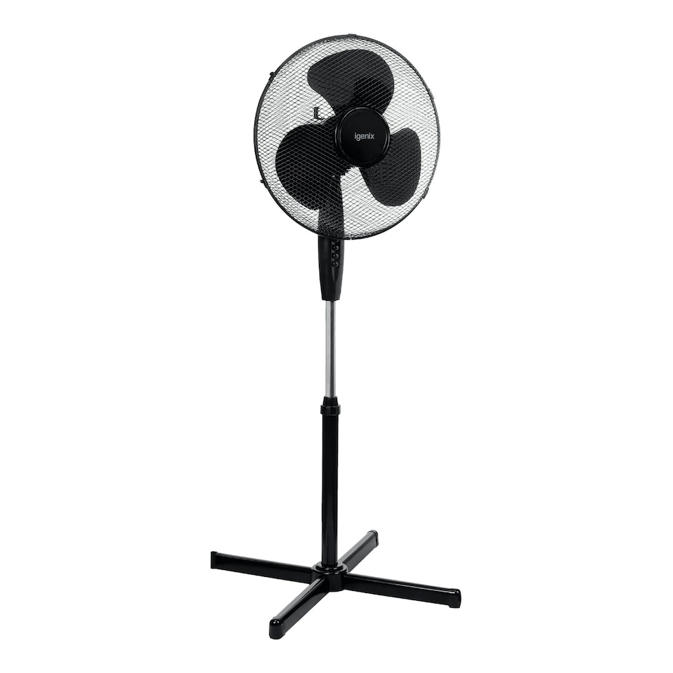 image 1 of Igenix DF1655BL Pedestal Fan, 16 Inch, 40 W, Oscillating, 3 Speeds, Black