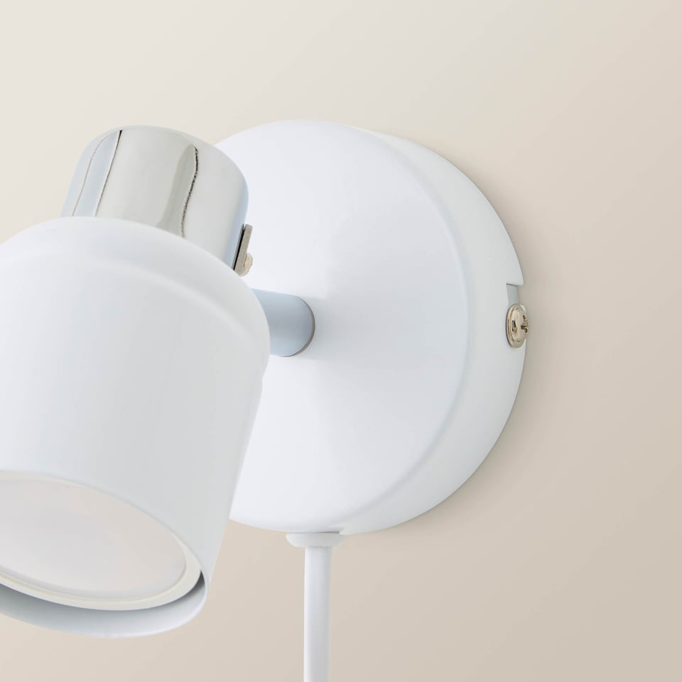 image 1 of ValueLights Modern White And Chrome Spotlight Wall Light With Cable And Switch | White