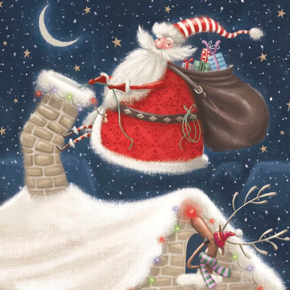 image 1 of Pack of 8 Santa Climbing The Chimney RSPCA Charity Christmas Cards