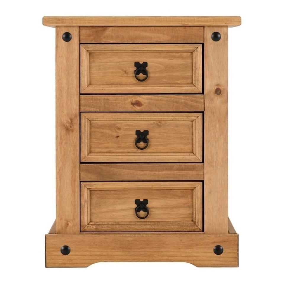 image 1 of Corona 3 Drawer Bedside - L39 x W53 x H67 cm - Distressed Waxed Pine