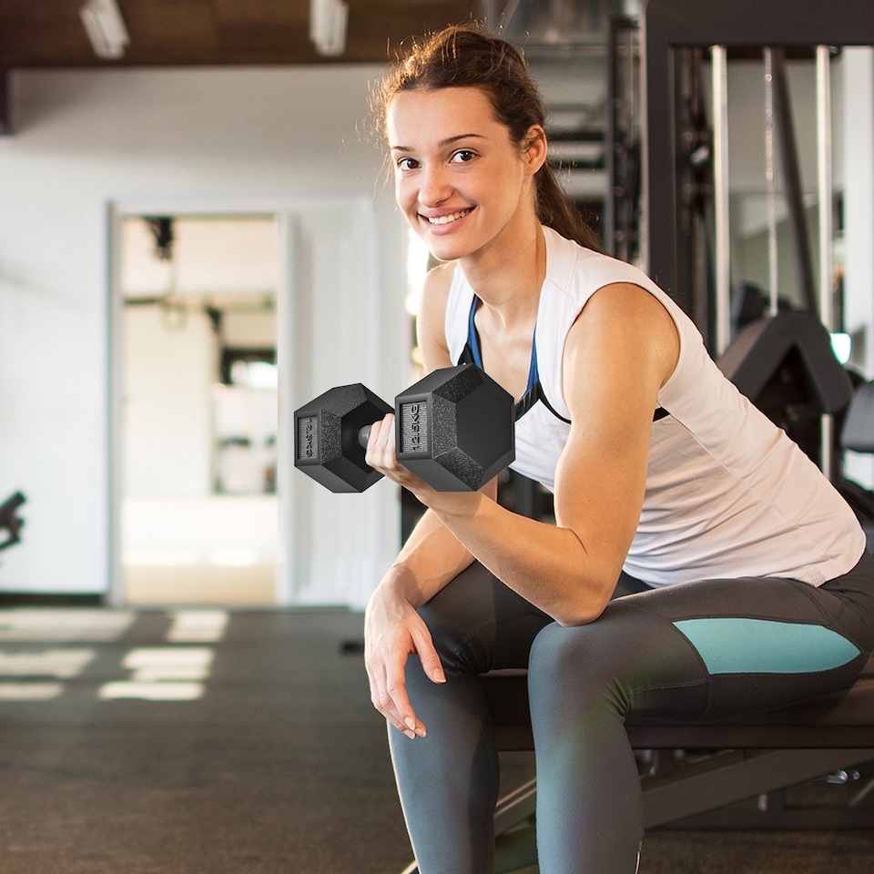 image 1 of HOMCOM 2x12.5KG Rubber Hex Dumbbell Portable Hand Weights for Home Gym