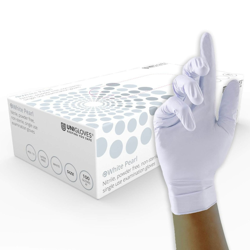 image 1 of Unigloves White Pearl Box of 100 Nitrile Gloves White | Small
