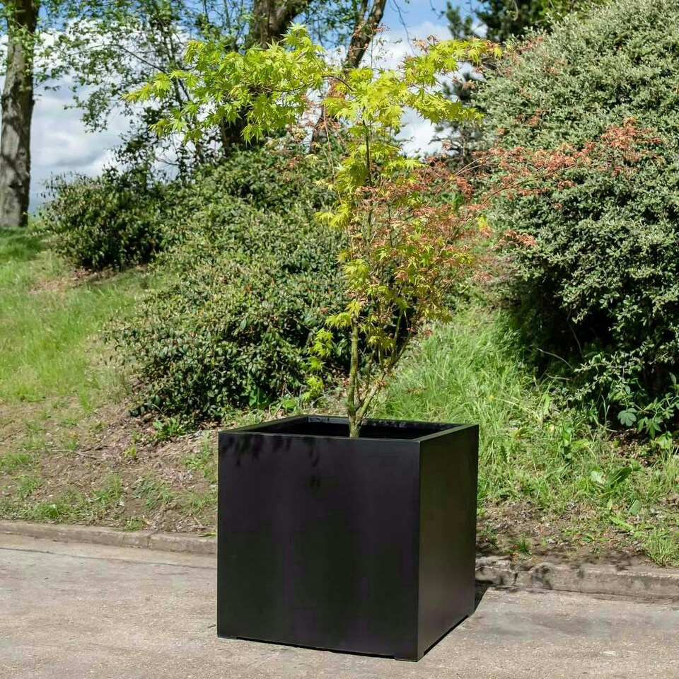 image 1 of Primrose Large Black Stone Composite Cube Outdoor Garden Planter 78cm