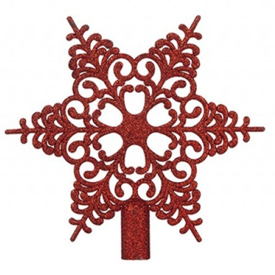 6 Tip Glittered Red Christmas Tree Top Star 20cm