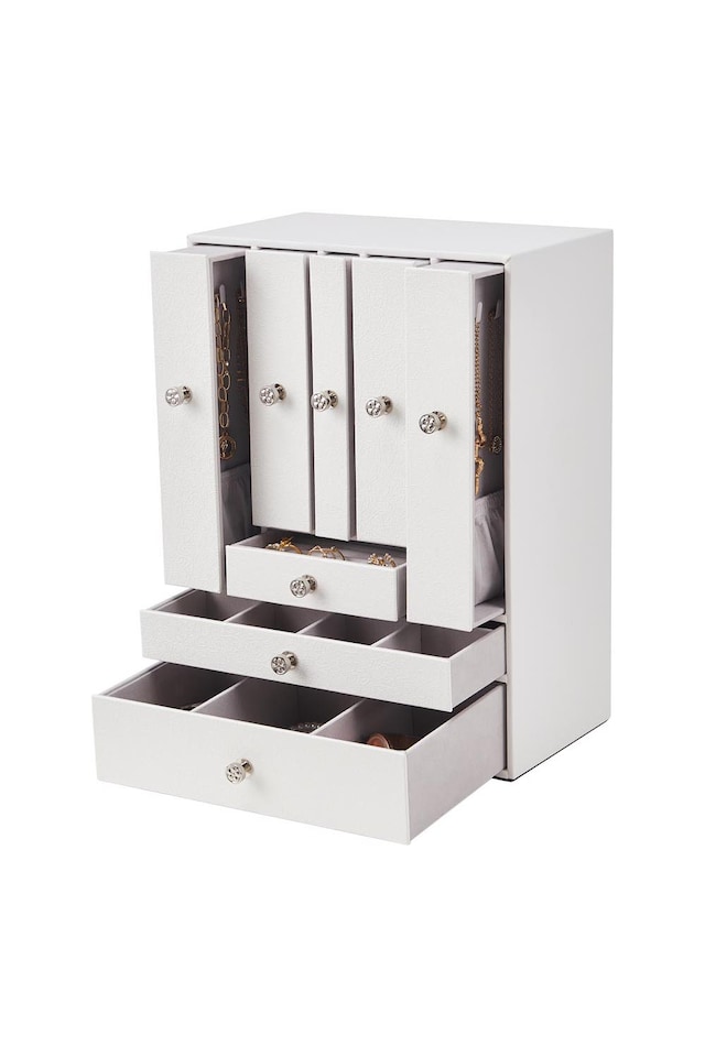 image 1 of Living and Home Free Standing Faux Leather Jewellery Box | White