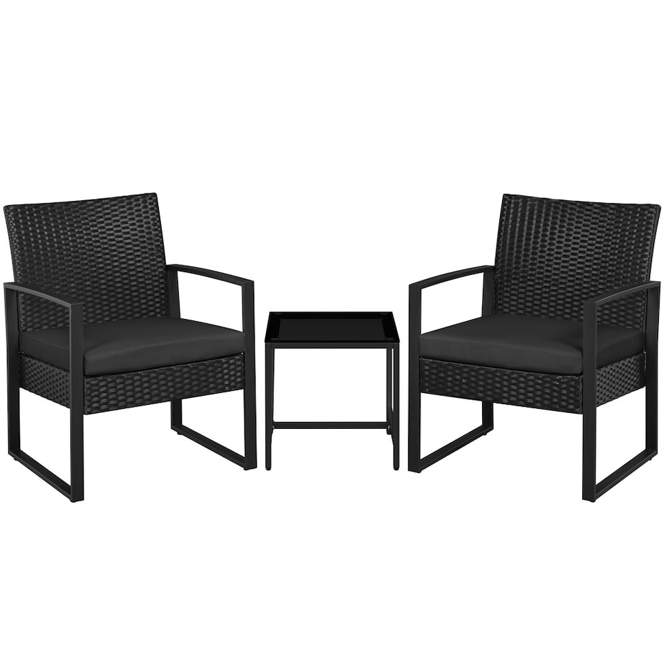 image 1 of Yaheetech 3-Piece Patio Set Rattan Chairs & Table Black