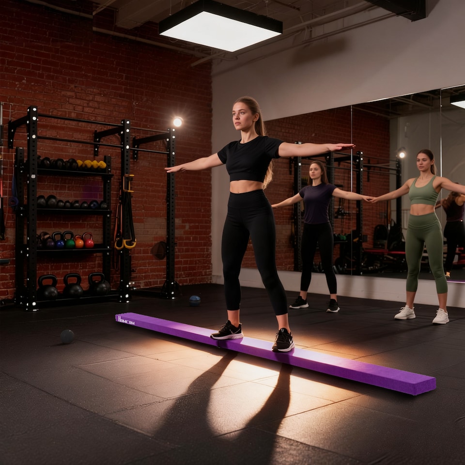 image 1 of HOMCOM 2.4m Balance Beam Trainer Fold Performance Gymnastics, Purple