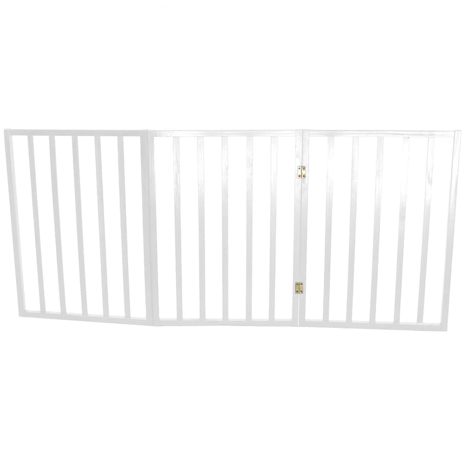 image 1 of White Dog Safety Folding Wooden Pet Gate Portable Indoor Barrier