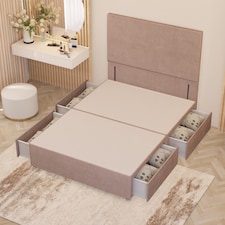 Divan Bed Base with 4 Drawers & Plain Floor Standing Headboard Plush Velvet | Pink | Pink