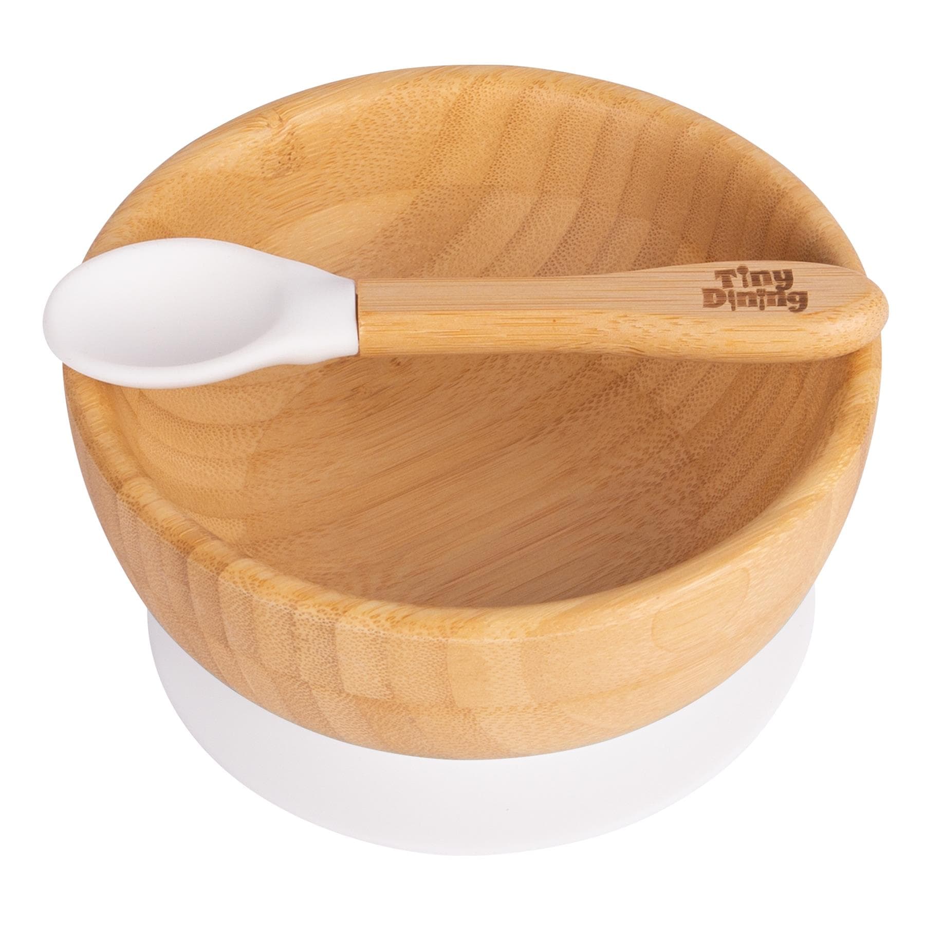 Tiny Dining Children's Bamboo Suction Bowl& Spoon Set - White