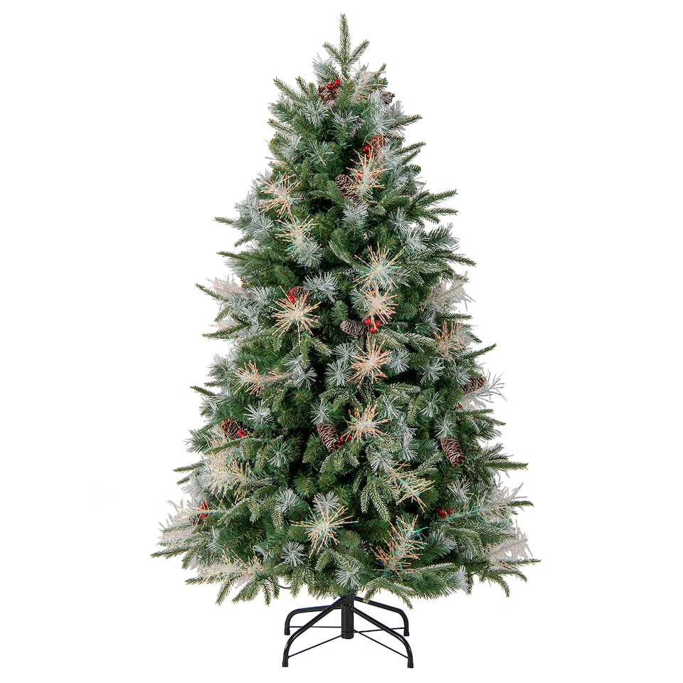image 1 of COSTWAY 5FT Pre-lit Christmas Tree Artificial Hinged Xmas Tree with 602 Branch Tips