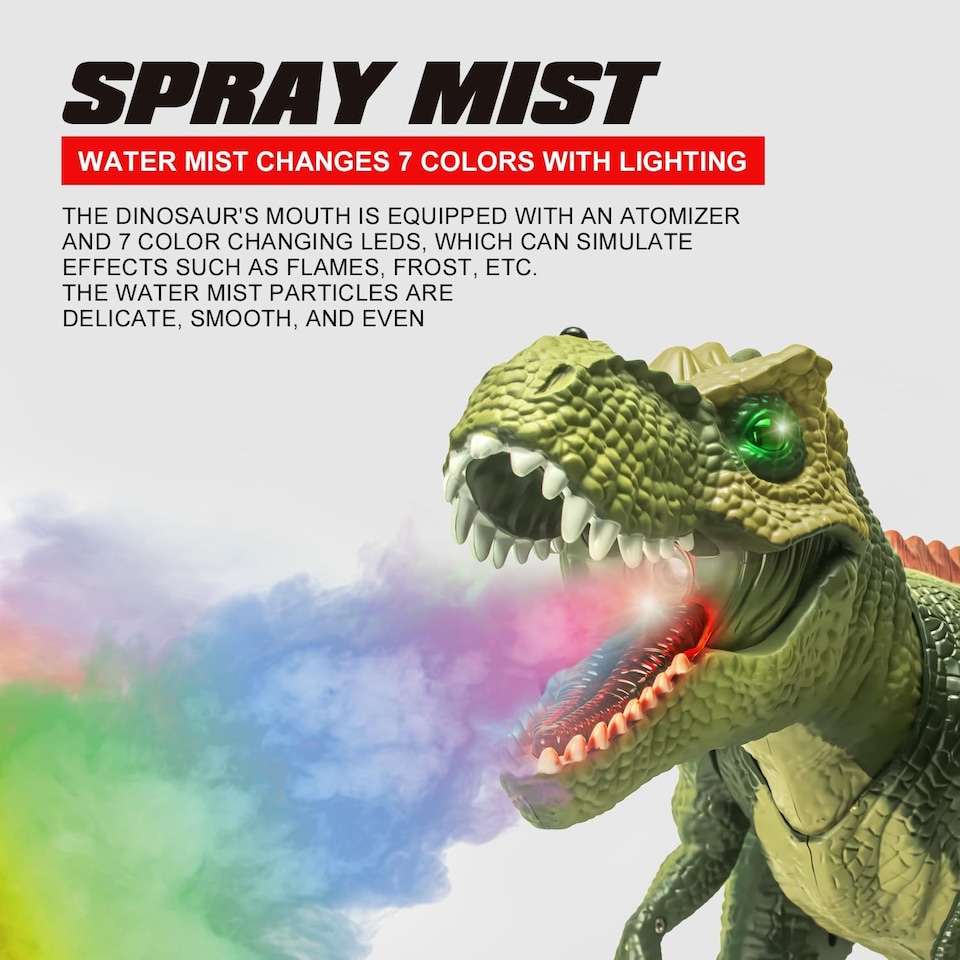 image 1 of Alivio 7 Color LED Walking, Mist Spray Remote Control RC T-Rex Dinosaur Toy