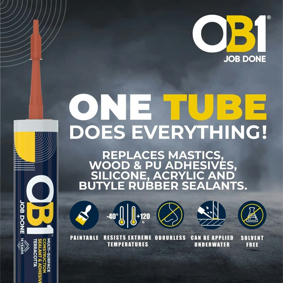 image 1 of OB1 Terracotta Multi-Surface Construction Sealant & Adhesive Silicone Pack of 2